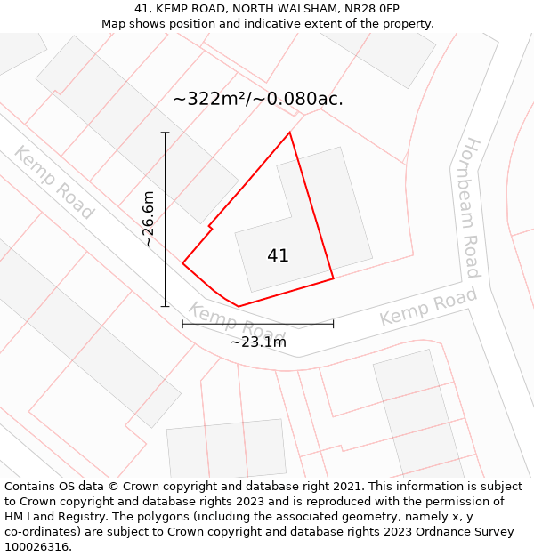 41, KEMP ROAD, NORTH WALSHAM, NR28 0FP: Plot and title map