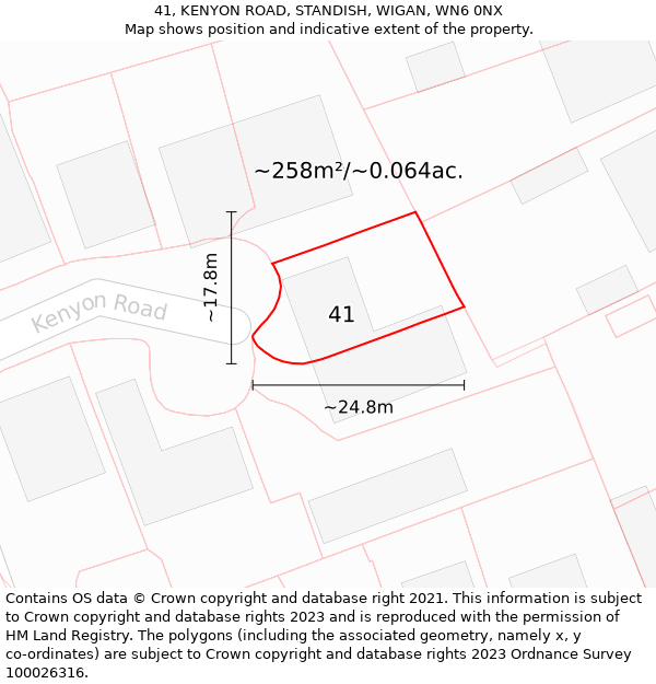 41, KENYON ROAD, STANDISH, WIGAN, WN6 0NX: Plot and title map