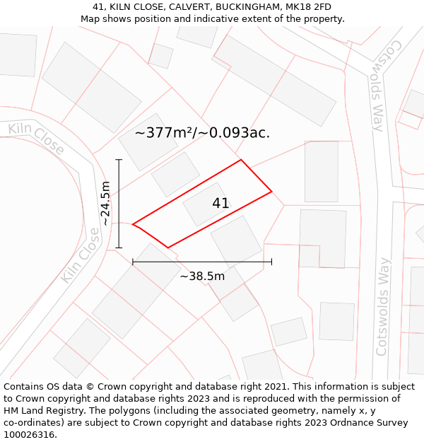 41, KILN CLOSE, CALVERT, BUCKINGHAM, MK18 2FD: Plot and title map