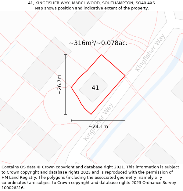 41, KINGFISHER WAY, MARCHWOOD, SOUTHAMPTON, SO40 4XS: Plot and title map