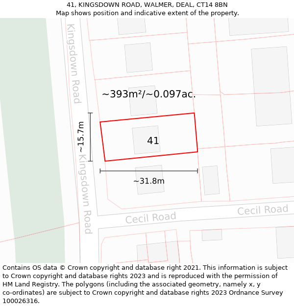 41, KINGSDOWN ROAD, WALMER, DEAL, CT14 8BN: Plot and title map