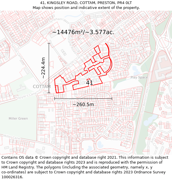 41, KINGSLEY ROAD, COTTAM, PRESTON, PR4 0LT: Plot and title map