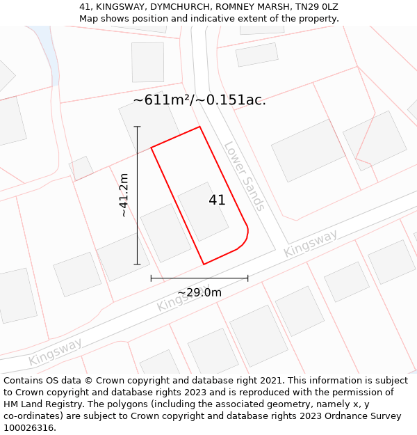 41, KINGSWAY, DYMCHURCH, ROMNEY MARSH, TN29 0LZ: Plot and title map