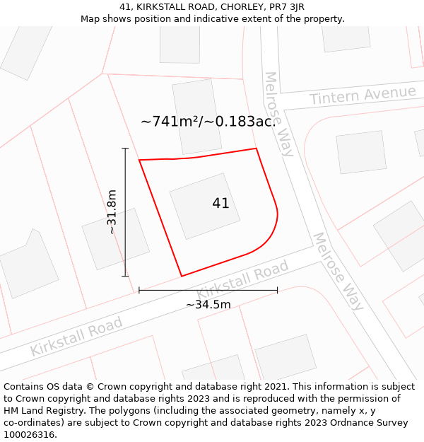 41, KIRKSTALL ROAD, CHORLEY, PR7 3JR: Plot and title map