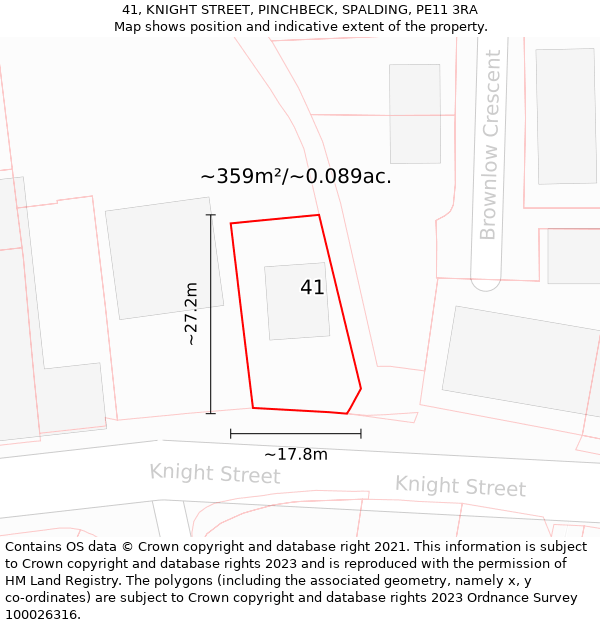41, KNIGHT STREET, PINCHBECK, SPALDING, PE11 3RA: Plot and title map