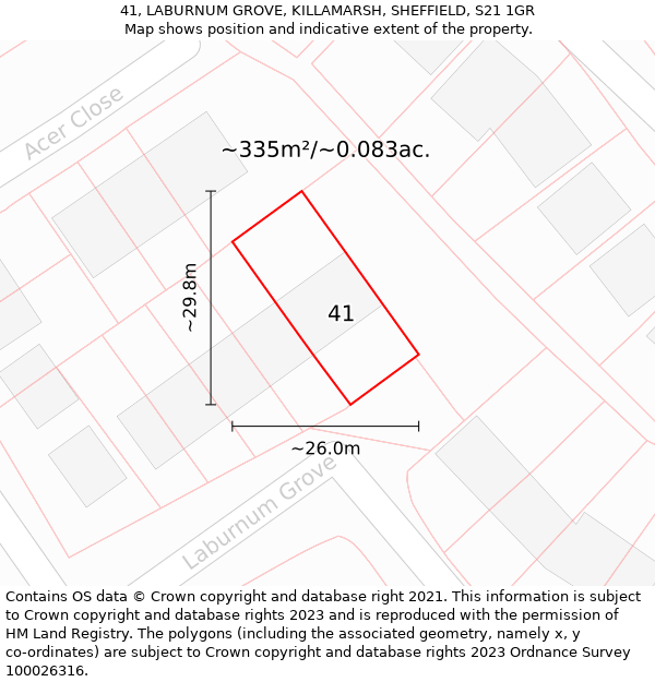 41, LABURNUM GROVE, KILLAMARSH, SHEFFIELD, S21 1GR: Plot and title map