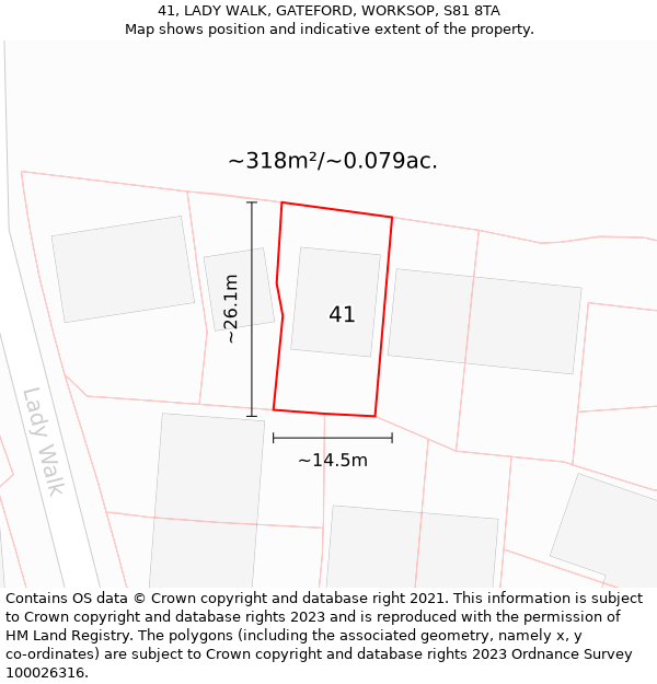 41, LADY WALK, GATEFORD, WORKSOP, S81 8TA: Plot and title map