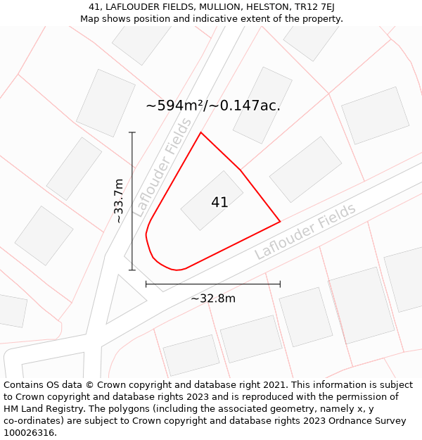 41, LAFLOUDER FIELDS, MULLION, HELSTON, TR12 7EJ: Plot and title map