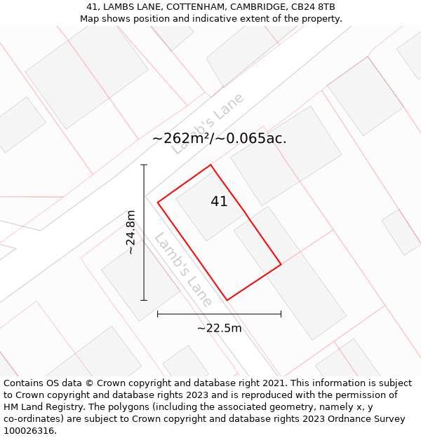41, LAMBS LANE, COTTENHAM, CAMBRIDGE, CB24 8TB: Plot and title map
