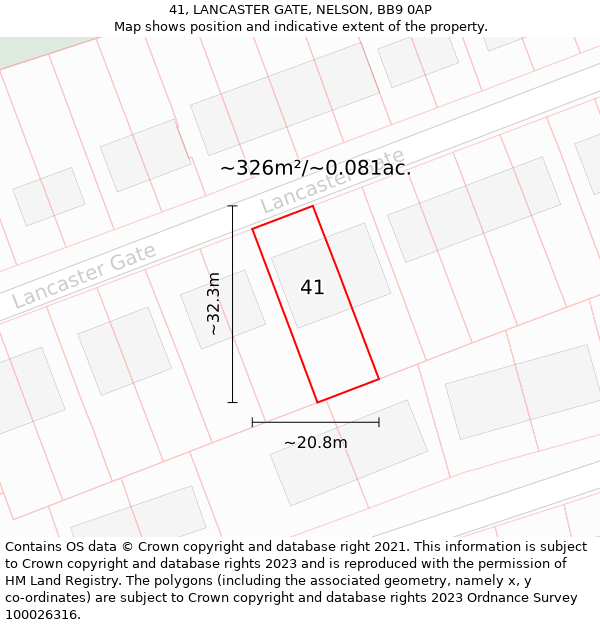 41, LANCASTER GATE, NELSON, BB9 0AP: Plot and title map