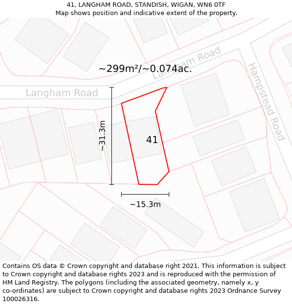 41, LANGHAM ROAD, STANDISH, WIGAN, WN6 0TF: Plot and title map