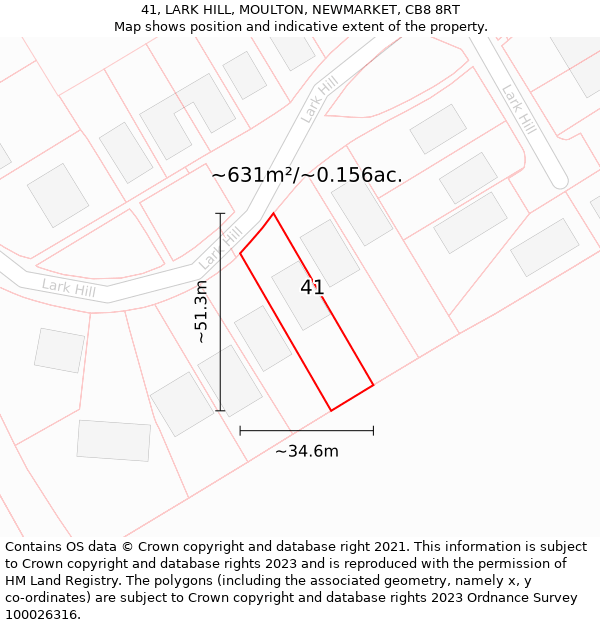 41, LARK HILL, MOULTON, NEWMARKET, CB8 8RT: Plot and title map