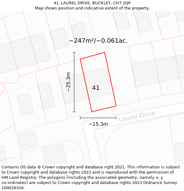 41, LAUREL DRIVE, BUCKLEY, CH7 2QP: Plot and title map