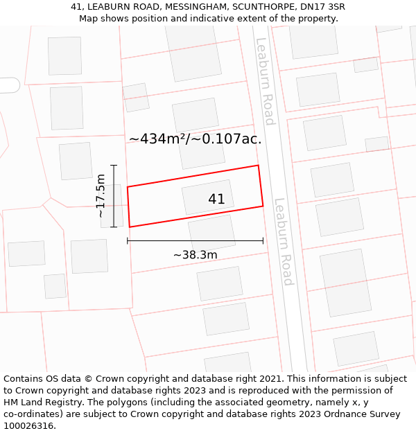 41, LEABURN ROAD, MESSINGHAM, SCUNTHORPE, DN17 3SR: Plot and title map