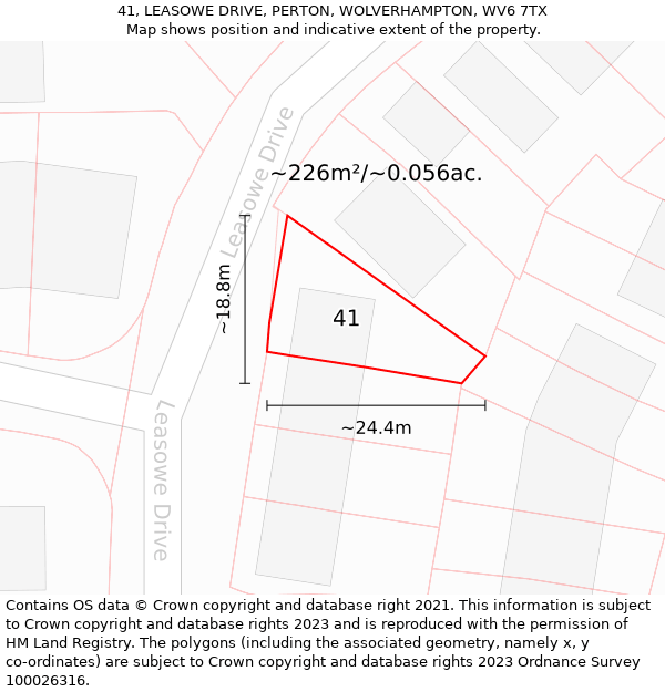 41, LEASOWE DRIVE, PERTON, WOLVERHAMPTON, WV6 7TX: Plot and title map