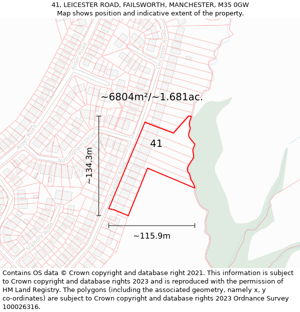 41, LEICESTER ROAD, FAILSWORTH, MANCHESTER, M35 0GW: Plot and title map