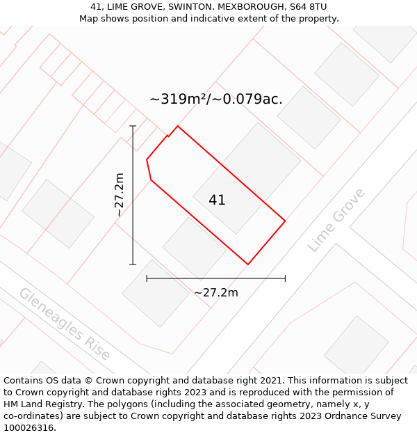 41, LIME GROVE, SWINTON, MEXBOROUGH, S64 8TU: Plot and title map