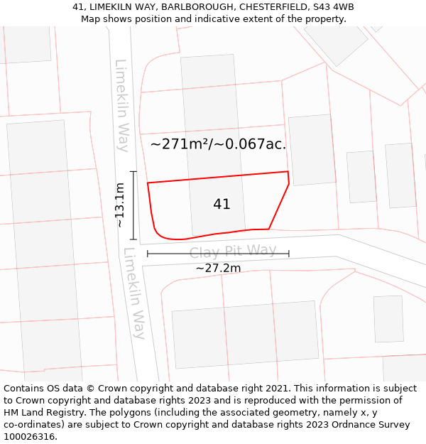 41, LIMEKILN WAY, BARLBOROUGH, CHESTERFIELD, S43 4WB: Plot and title map