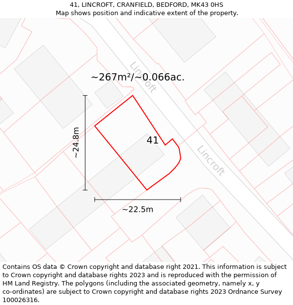 41, LINCROFT, CRANFIELD, BEDFORD, MK43 0HS: Plot and title map