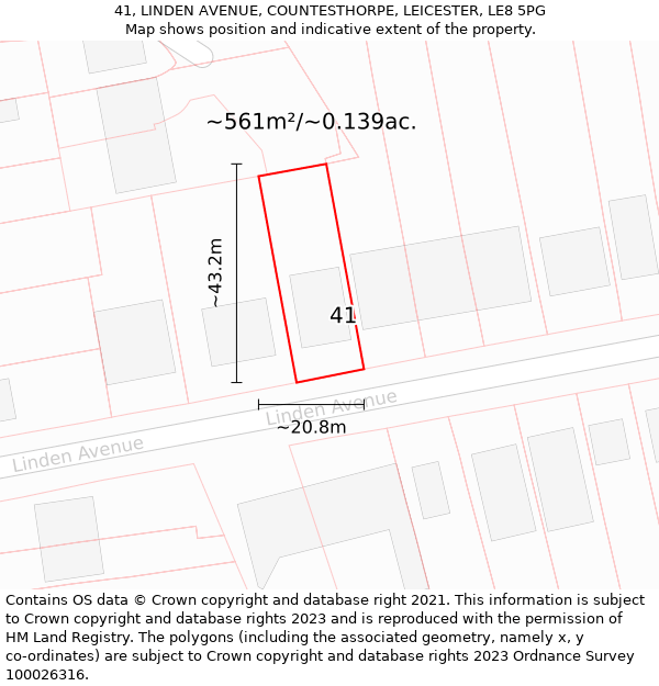 41, LINDEN AVENUE, COUNTESTHORPE, LEICESTER, LE8 5PG: Plot and title map