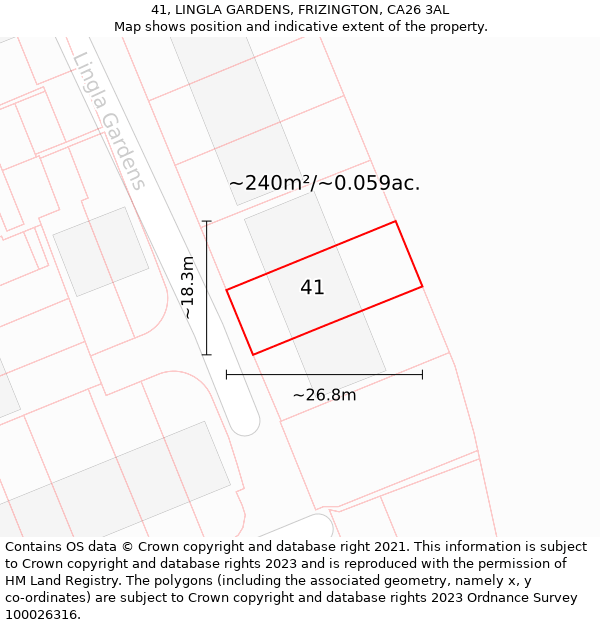 41, LINGLA GARDENS, FRIZINGTON, CA26 3AL: Plot and title map