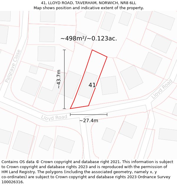 41, LLOYD ROAD, TAVERHAM, NORWICH, NR8 6LL: Plot and title map