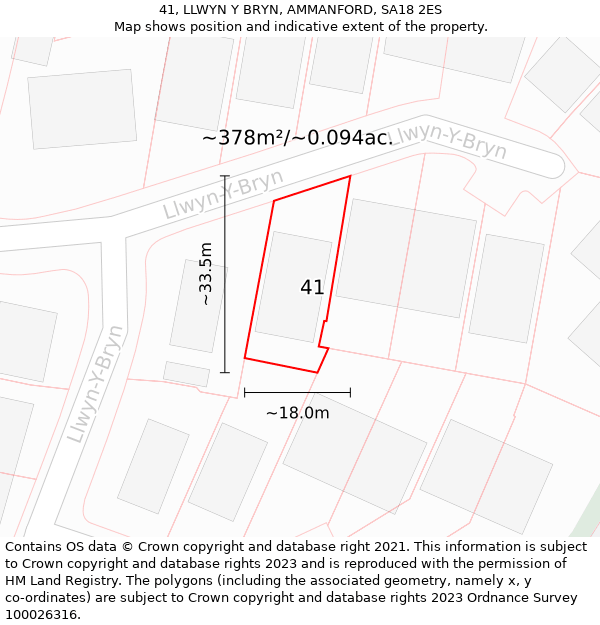 41, LLWYN Y BRYN, AMMANFORD, SA18 2ES: Plot and title map