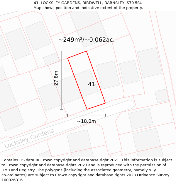 41, LOCKSLEY GARDENS, BIRDWELL, BARNSLEY, S70 5SU: Plot and title map