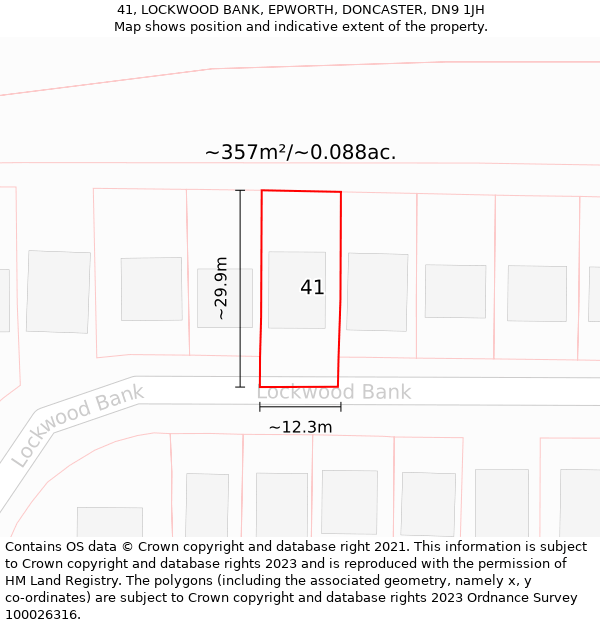 41, LOCKWOOD BANK, EPWORTH, DONCASTER, DN9 1JH: Plot and title map