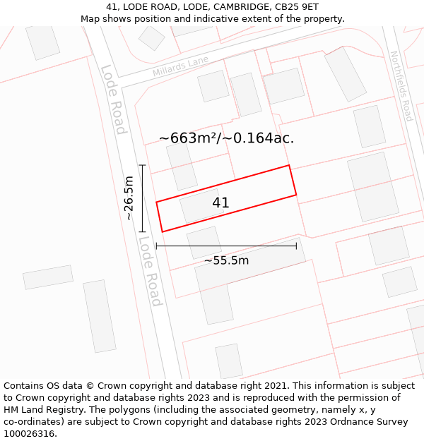 41, LODE ROAD, LODE, CAMBRIDGE, CB25 9ET: Plot and title map