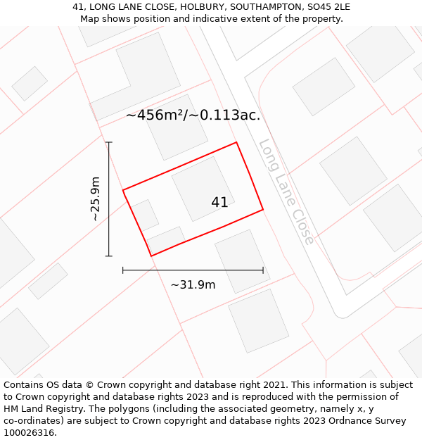 41, LONG LANE CLOSE, HOLBURY, SOUTHAMPTON, SO45 2LE: Plot and title map