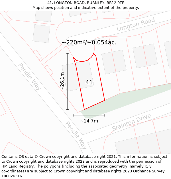 41, LONGTON ROAD, BURNLEY, BB12 0TF: Plot and title map