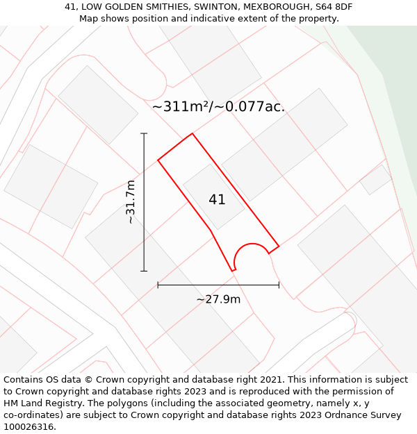 41, LOW GOLDEN SMITHIES, SWINTON, MEXBOROUGH, S64 8DF: Plot and title map