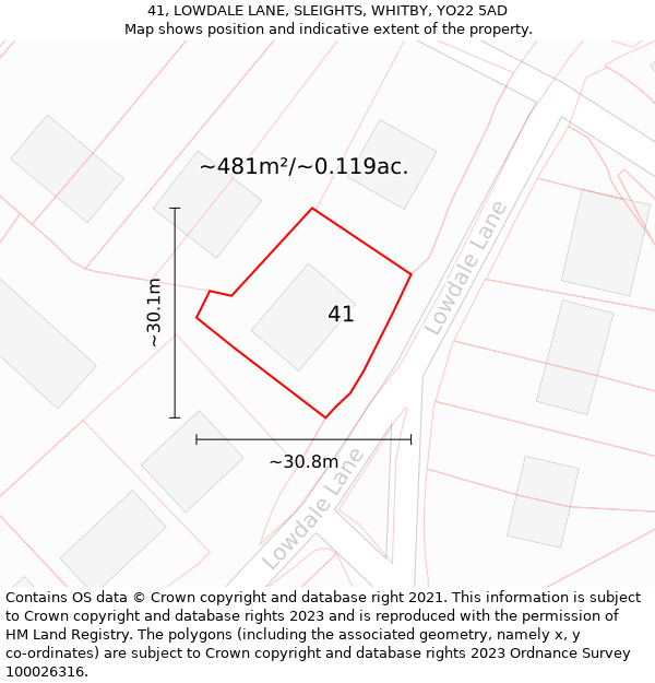 41, LOWDALE LANE, SLEIGHTS, WHITBY, YO22 5AD: Plot and title map