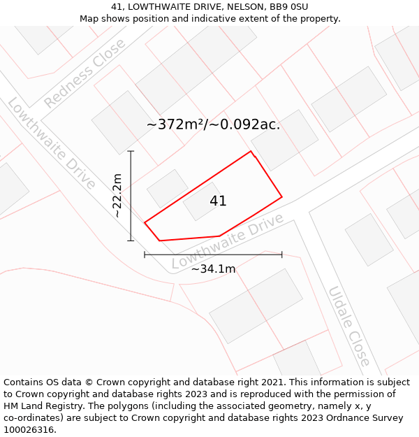 41, LOWTHWAITE DRIVE, NELSON, BB9 0SU: Plot and title map