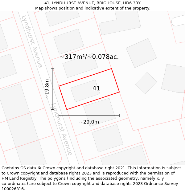 41, LYNDHURST AVENUE, BRIGHOUSE, HD6 3RY: Plot and title map