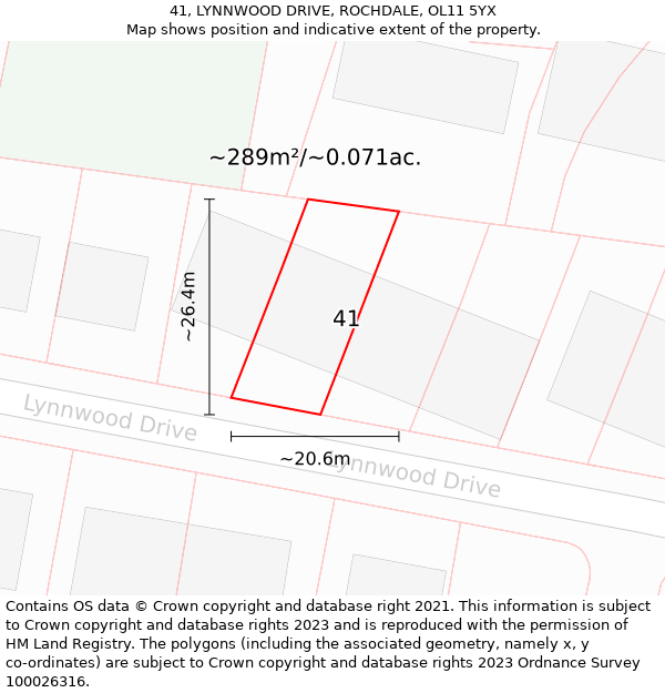 41, LYNNWOOD DRIVE, ROCHDALE, OL11 5YX: Plot and title map