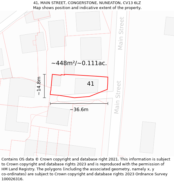 41, MAIN STREET, CONGERSTONE, NUNEATON, CV13 6LZ: Plot and title map