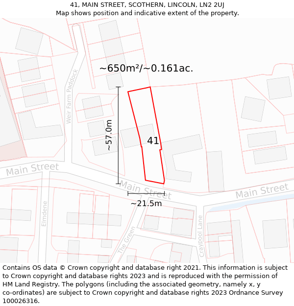 41, MAIN STREET, SCOTHERN, LINCOLN, LN2 2UJ: Plot and title map