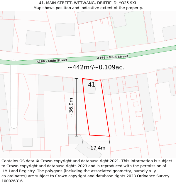 41, MAIN STREET, WETWANG, DRIFFIELD, YO25 9XL: Plot and title map