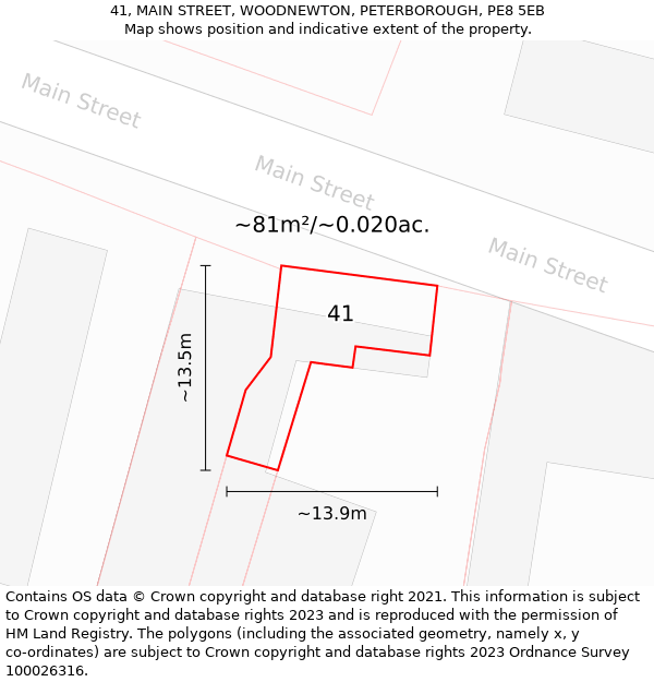 41, MAIN STREET, WOODNEWTON, PETERBOROUGH, PE8 5EB: Plot and title map