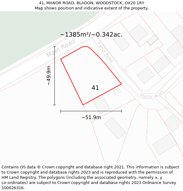 41, MANOR ROAD, BLADON, WOODSTOCK, OX20 1RY: Plot and title map