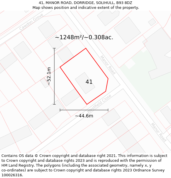 41, MANOR ROAD, DORRIDGE, SOLIHULL, B93 8DZ: Plot and title map