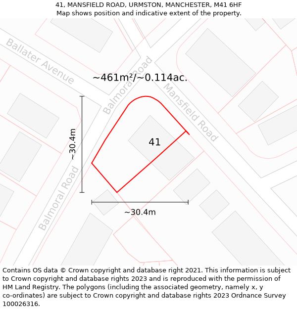 41, MANSFIELD ROAD, URMSTON, MANCHESTER, M41 6HF: Plot and title map