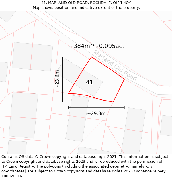 41, MARLAND OLD ROAD, ROCHDALE, OL11 4QY: Plot and title map