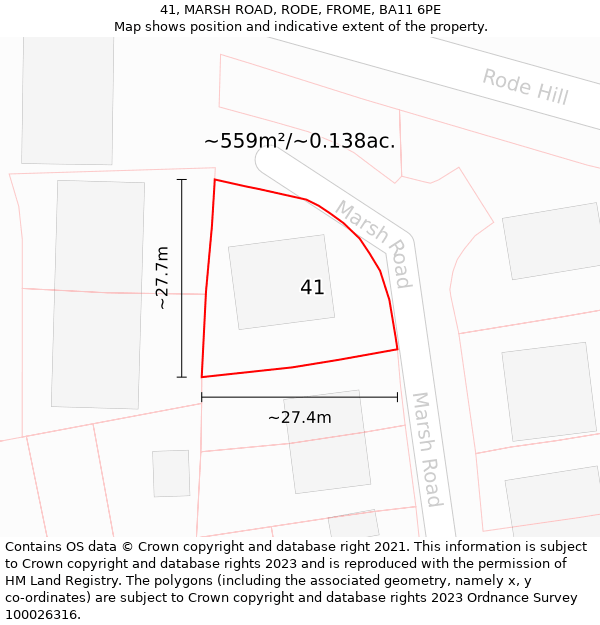 41, MARSH ROAD, RODE, FROME, BA11 6PE: Plot and title map