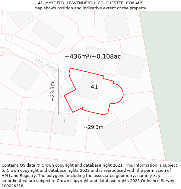 41, MAYFIELD, LEAVENHEATH, COLCHESTER, CO6 4US: Plot and title map