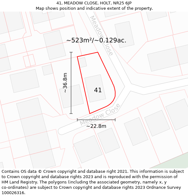 41, MEADOW CLOSE, HOLT, NR25 6JP: Plot and title map
