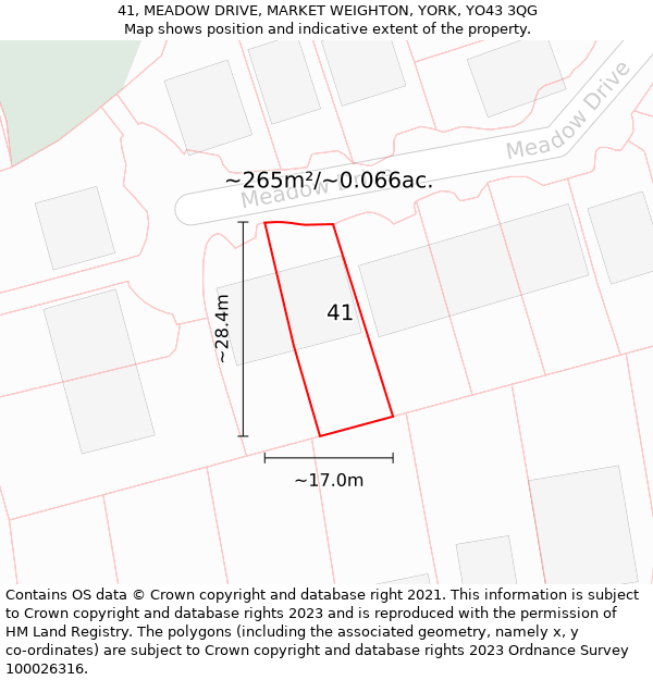 41, MEADOW DRIVE, MARKET WEIGHTON, YORK, YO43 3QG: Plot and title map