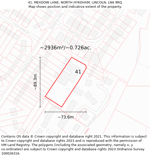 41, MEADOW LANE, NORTH HYKEHAM, LINCOLN, LN6 9RQ: Plot and title map